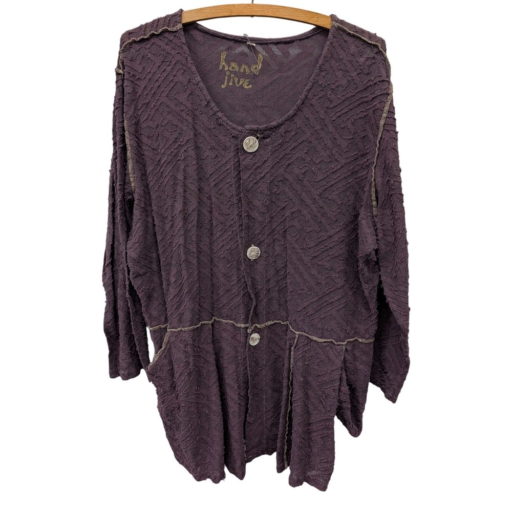 Hand Jive‎ Purple Textured Knit Button Front Lagenlook Wearable Art Top -XL
